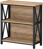 FATORRI Small Bookcase, Wood and Metal Low Short Bookshelf, Industrial Book - Image 9