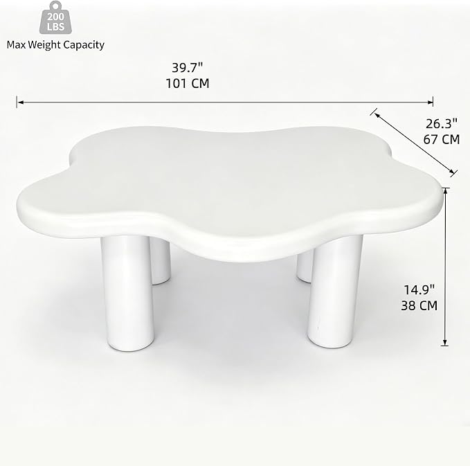 40" Cloud Coffee Table with 4 Round Table Legs, Modern Irregular Center Table - Image 2