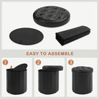 CAROLMADE Round Storage Ottoman, PU Leather Folding Footrest Stool - Image 8