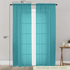 Turquoise Sheer Curtains for Bedroom Living Room 90 Inches Long 2 Panels Set - Image 2