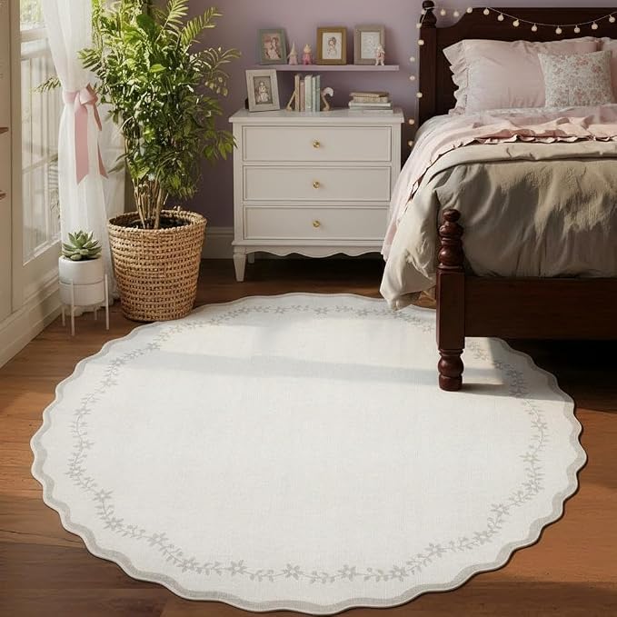 GarveeHome Round Rugs 4ft Scalloped Washable Small Circle Rug - Image 2