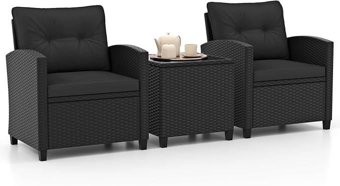 HAPPYGRILL 3 Pieces Wicker Patio Conversation Set, PE Rattan Bistro Sofa Set by HAPPYGRILL