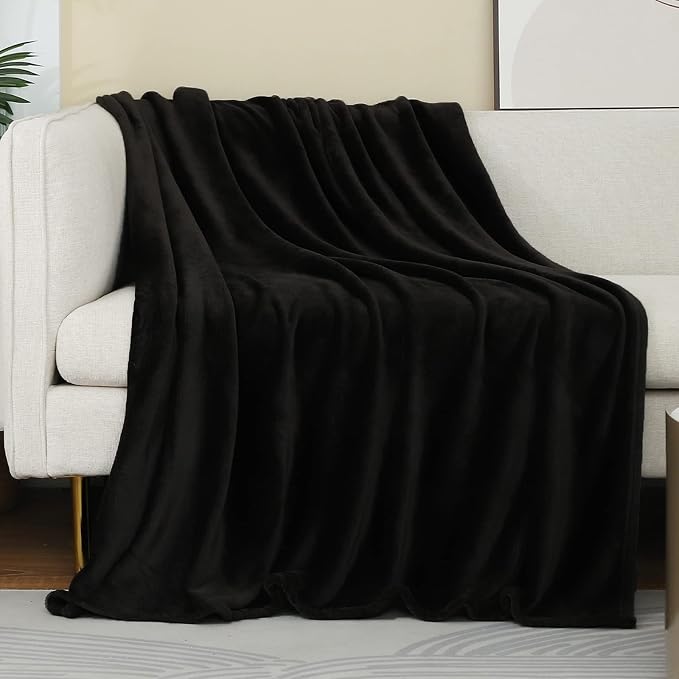Black Fleece Plush Throw Blanket 60"x80"for Couch Sofa Fuzzy Cozy Flannel | by JIAHANNHA