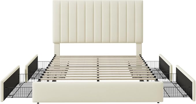 Allewie Queen Size Storage Bed Frame, Vertical Channel Tufted Adjustable - Image 8