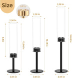 Black Hurricane Glass Candle Holders Set of 3, Tall Metal Taper Candle Stick - Image 2