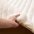 Creamy White Rabbit Striped Plush Rug 2'x3', Fluffy Faux Fur Shaggy Area Rug - Image 4