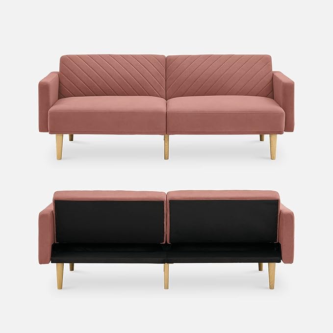 mopio 76.4" Futon Sofa Bed, Sleeper Sofa, Mid Century Modern Futon Couch - Image 3