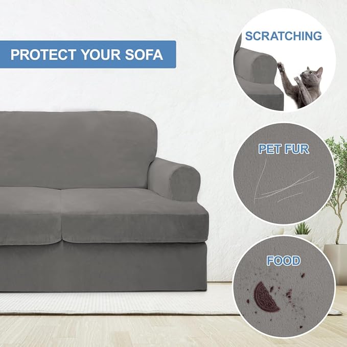 CUCRAF T Cushion Sofa Cover 3 Piece Loveseat Slipcovers, Soft Thick Velvet - Image 4