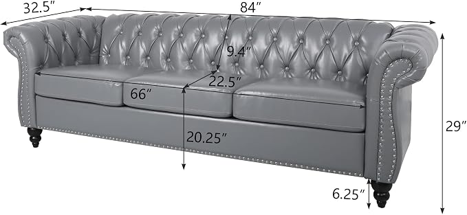 ORRD 2 Piece Living Room Set, Chesterfield Leather Sofa Loveseat Couch Chair - Image 7