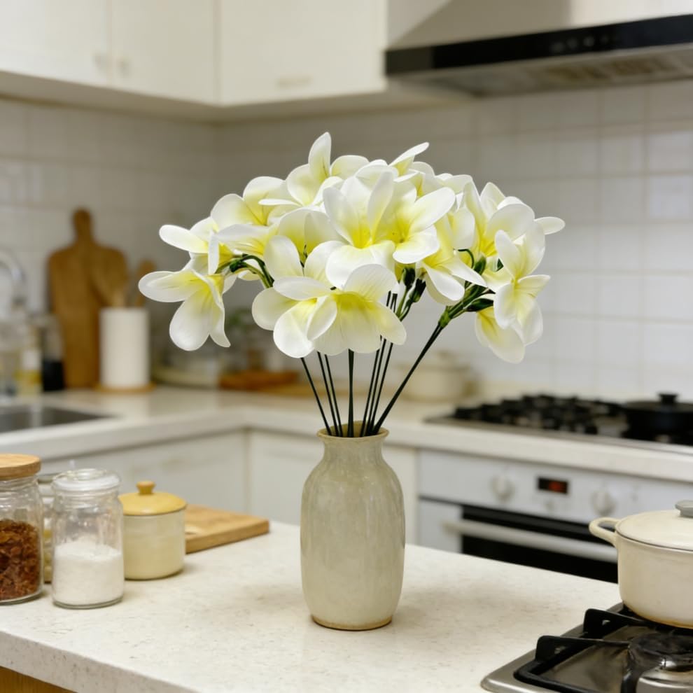 10pcs White Artificial Flowers Fake Plumeria Flower with Stems Silk Flower - Image 5