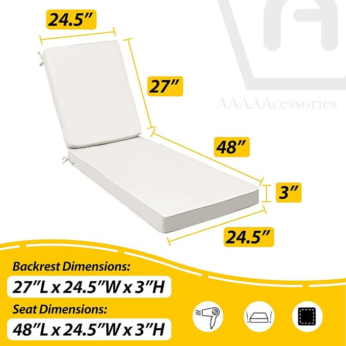 AAAAAcessories Outdoor Chaise Lounge Cushions, Fade-Resistant, Waterproof Patio - Image 5