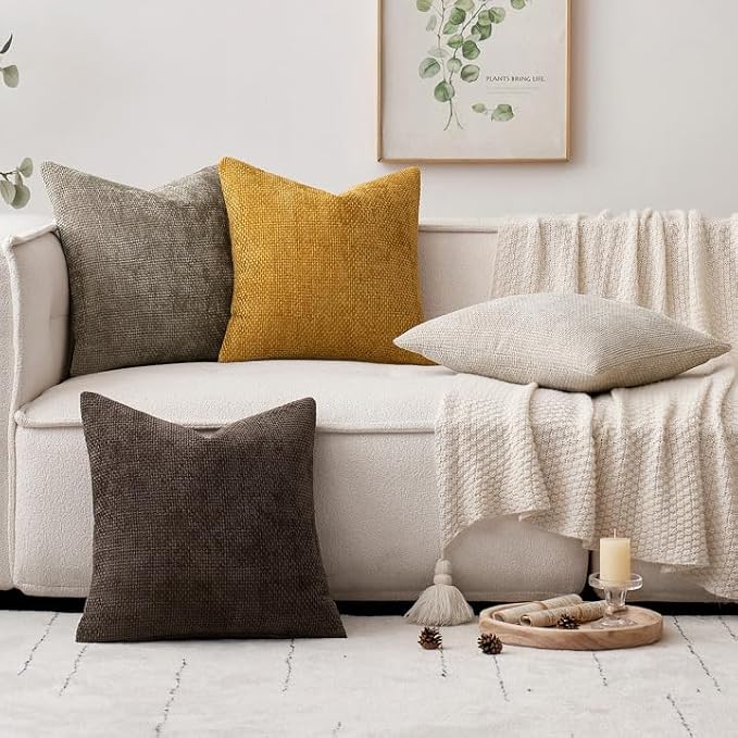 MIULEE Decorative Chenille Fall Pillow Covers Gold Brown 18x18 Pack of 4 | - Image 5