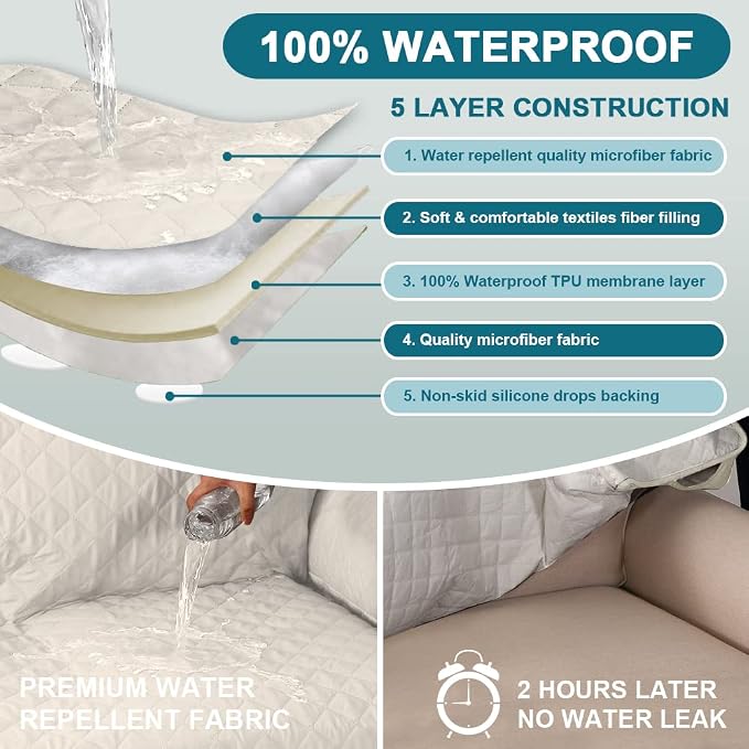 Turquoize 100% Waterproof Sofa Covers Chaise Lounge L Shape Sofa Protector Slip - Image 3