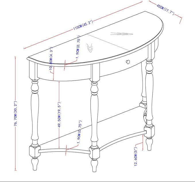 Solid Wood Console Table with Drawer and Storage Shelf, 45.3" Traditional Retro - Image 2