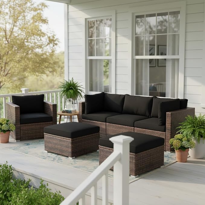 Tangkula 6 Pieces Wicker Patio Furniture Set, PE Rattan Outdoor Sectional - Image 3