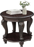 Round End Table for Living Room, Solid Wood Sofa Side Table by FGXJY