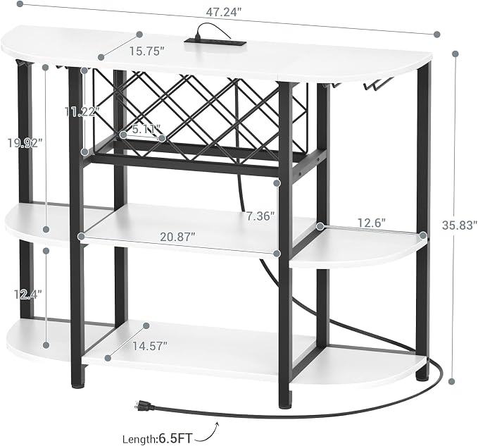 Unikito Bar Table Cabinet with Charging Station, Wine Rack Table with LED Light - Image 3