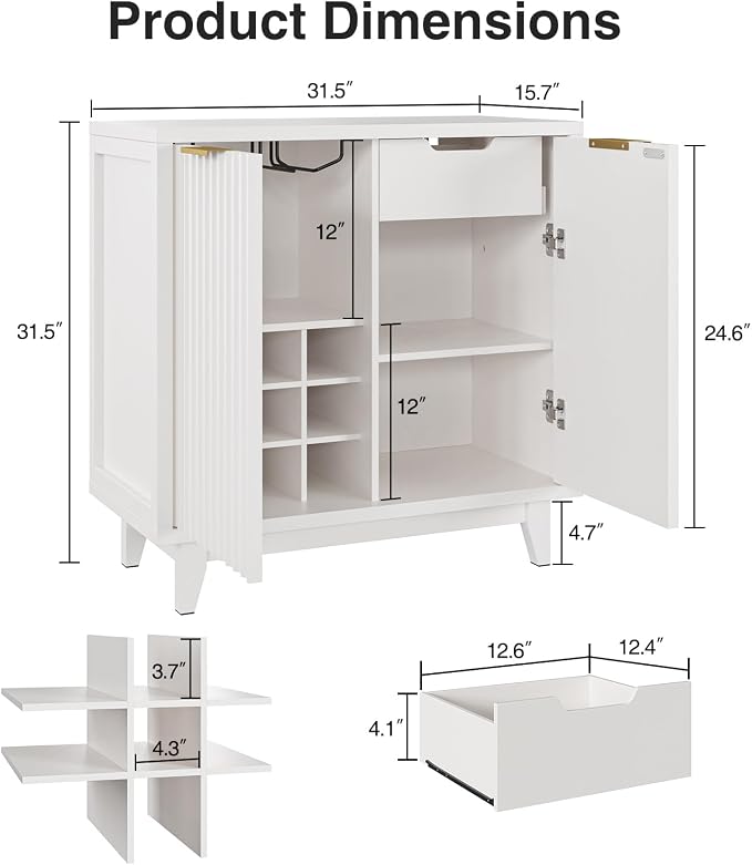 Fluted Coffee Bar Cabinet with Storage, Modern Sideboard Buffet Cabinet with - Image 2