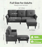 Welzona Sofas for Living Room, Midcentury Modern Small Sectional Couch - Image 2