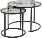 aboxoo Nesting Coffee Table Grey Glass Table Set of 2, Small Round Glass - Image 9