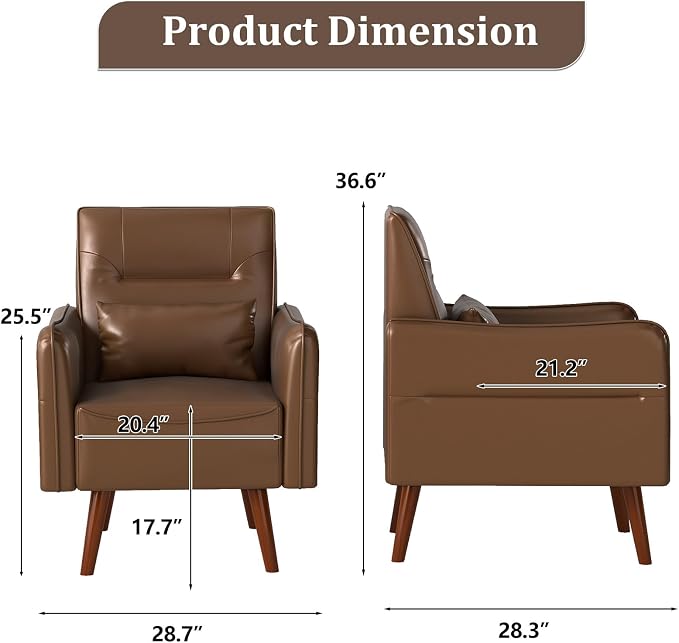 Bonzy Home Mid-Century Modern Faux Leather Accent Chair - Image 2