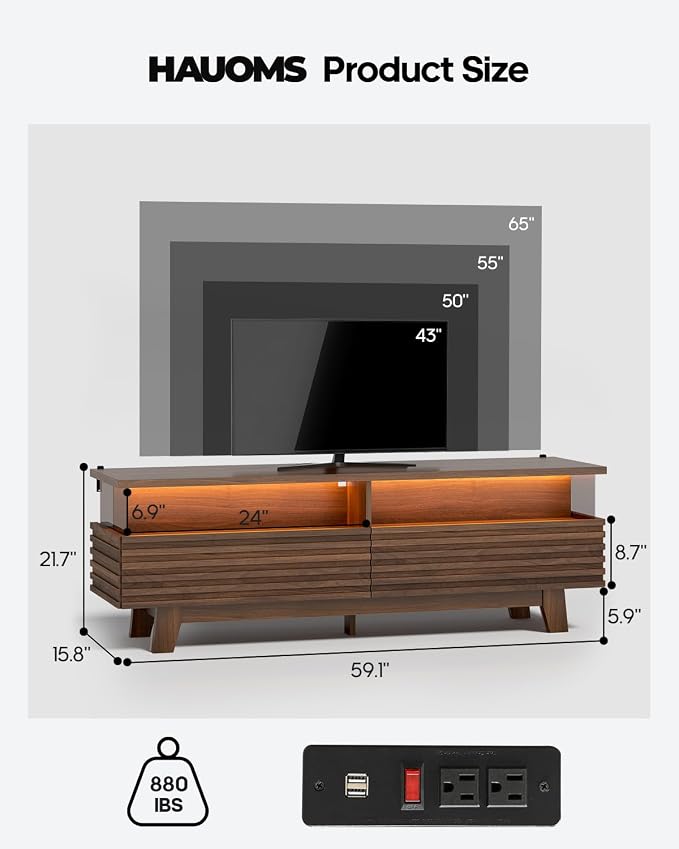 HAUOMS 59" TV Stand for Living Room - Image 2