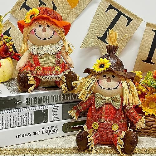 Juegoal 2 Pack Fall Tabletop Decorations Scarecrows, Thanksgiving Harvest Handmade Scarecrow, Autumn Shelf Sitters Figurine Gifts, Home Table Centerpieces Housewarming Present Holiday Decor, Shape A - Image 4