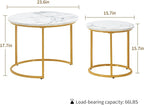Round Nesting Coffee Table Set of 2, Modern Marble Pattern Wooden Nesting Tables - Image 2