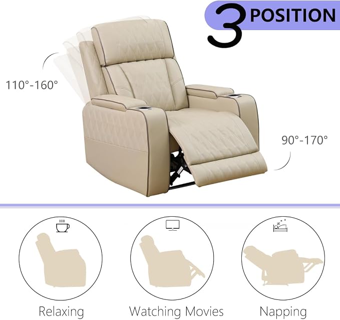 Power Recliner Sofa Couch with LED, Breathing Leather Reclining Couch, Living - Image 6