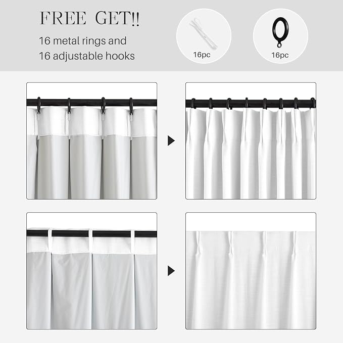 Pinch Pleated Linen White Blackout Curtains 102 Inches Long - Image 4