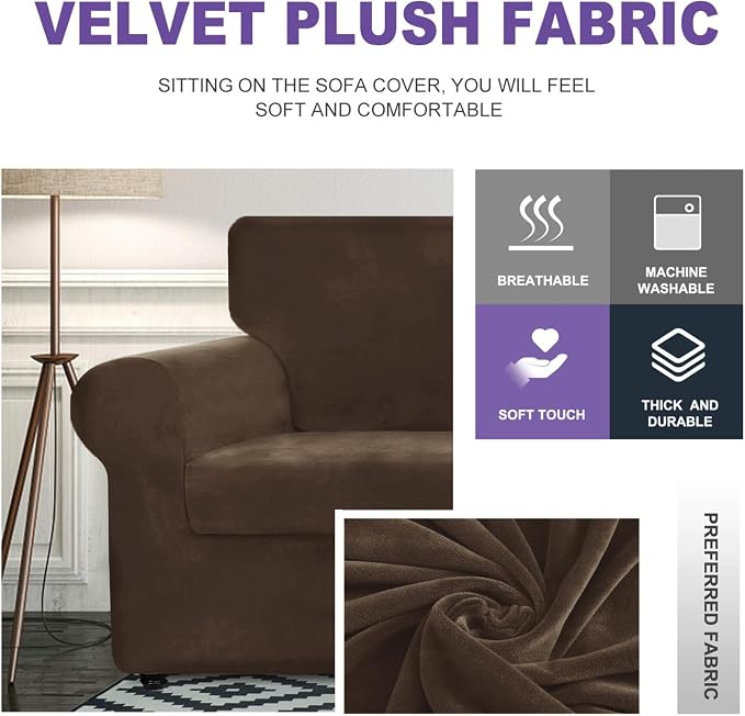 ZNSAYOTX Oversized Velvet 3 Piece Couch Cover - Image 3