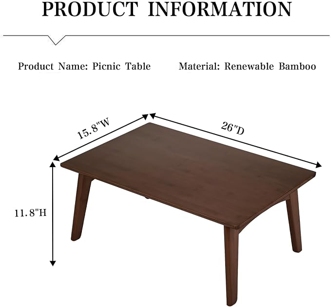 JIKUGO Bamboo Folding Coffee Table No Assembly Required Japanese Floor Table - Image 2