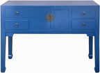 Oriental Bright Blue Long Moon Face 4 Drawers Slim Foyer Table Acs7761 by ORIENTLIVING