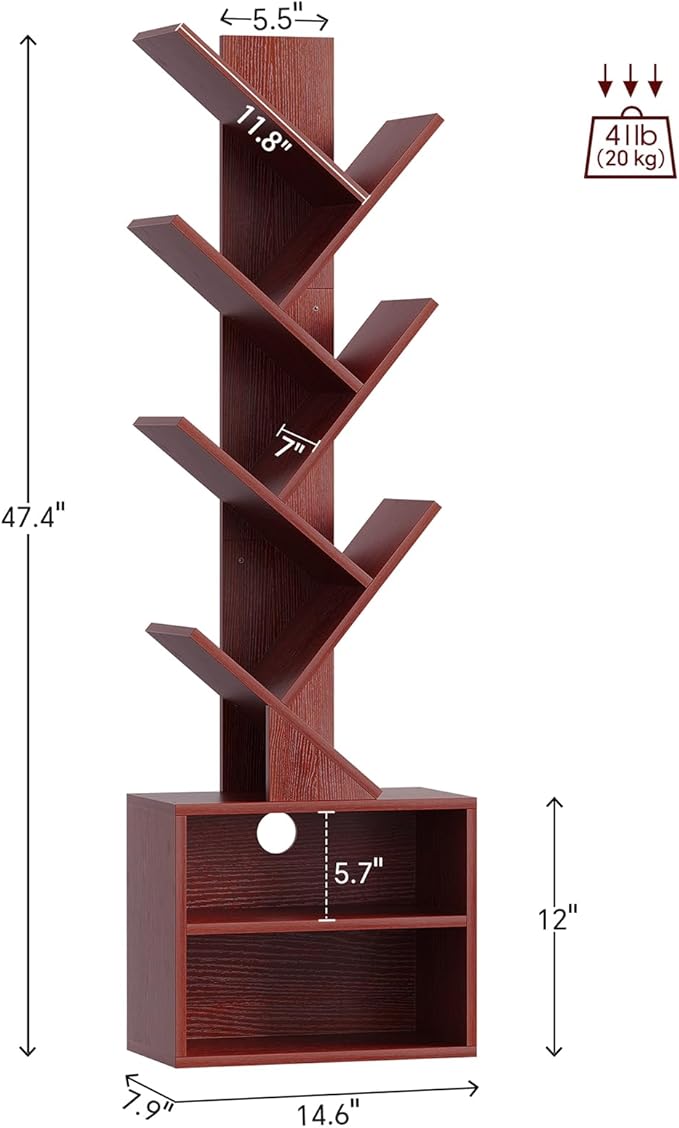 SUNMORY 6 Tier Tree Bookshelf, Tall Bookcase - Image 2