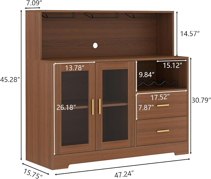 Auromie Wine Bar Cabinet with LED Light, Home Coffee Cabinet with Wine and - Image 2