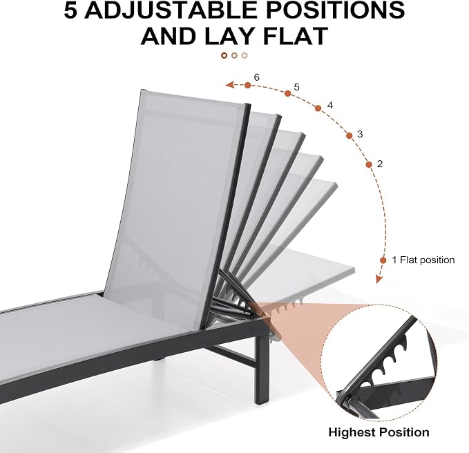 Crestlive Products Chaise Lounge Chair Outdoor Set of 2, Adjustable 5 Positions - Image 4