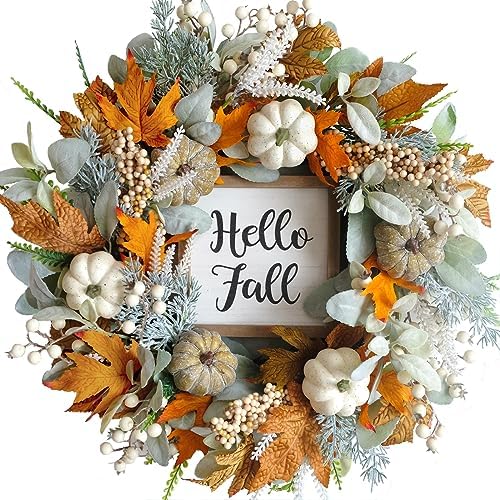 20" Harvest Fall Wreath for Front Door,Pumpkins Berries Autumn Wreaths by CIROASES