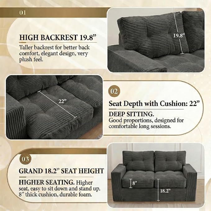 69" Corduroy Loveseat Sofa in a Box, High-Density Foam Couch, No Assembly - Image 7