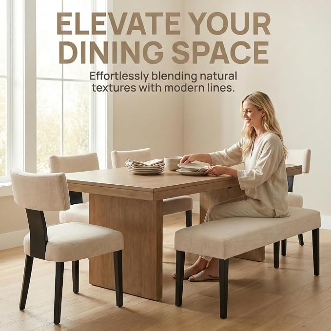 HNY Mid Century Modern Farmhouse Dining Chairs Set of 4, Linen Upholstered - Image 6
