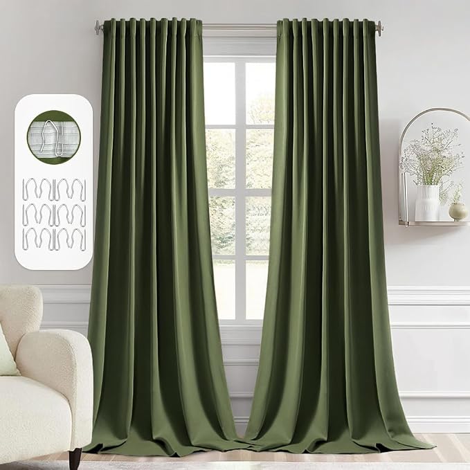 MIULEE Olive Green Back Tab Blackout Curtains 52x96 Inch Long 2 Panels Set | by MIULEE