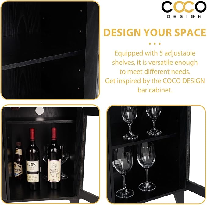 COCO DESIGN Small Bar Cabinet, Farmhouse Buffet Coffee Sideboard - Image 7