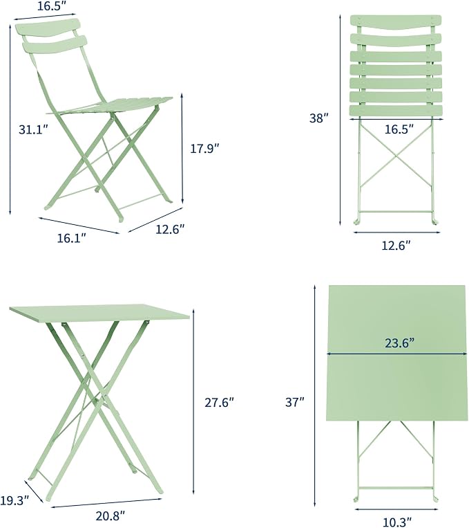 GarveeLife 3 Piece Patio Bistro Set, Folding Patio Bistro Table and Chairs Set - Image 8
