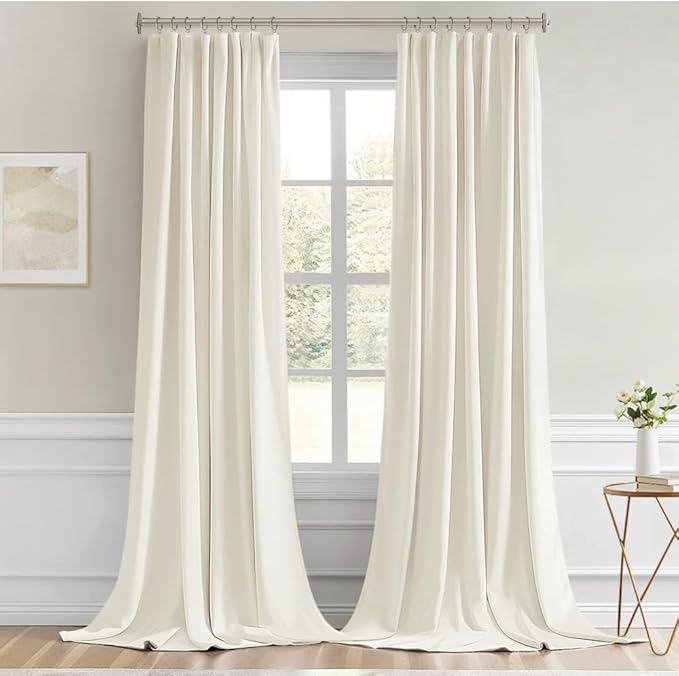 MIULEE Cream Back Tab Blackout Curtains 52x96 Inch Long 2 Panels Set | Rod - Image 9