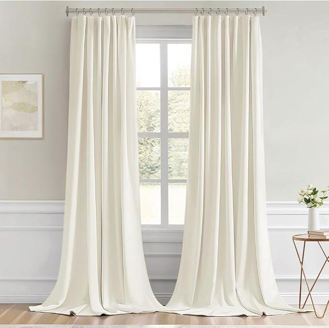 MIULEE Cream Back Tab Blackout Curtains 52x102 Inch Long 2 Panels Set | Rod - Image 9