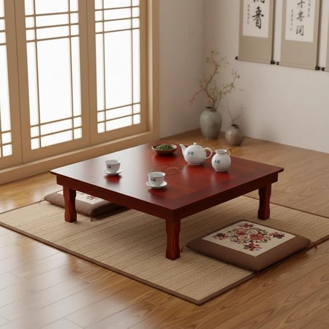 DAMEDAI Square 80X80cm Korean Floor Table Folding Legs Luxury Antique Home - Image 2