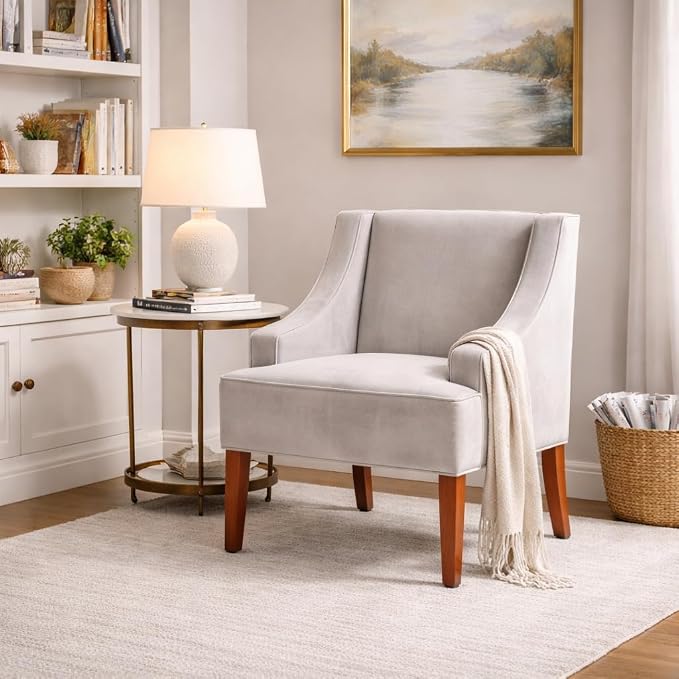 HomePop Swoop Arm Accent Chair, Velvet Grey - Image 4