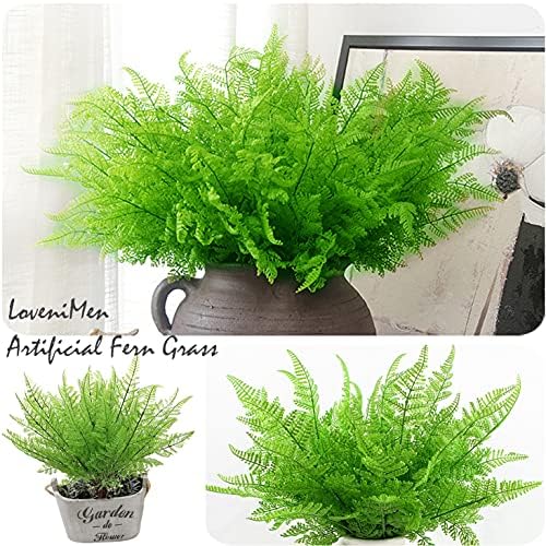 Artificial Fern Leaves Plants, Plastic Shrubs Grass Fake Bushes 2pcs, Outdoor Indoor Greenery Home Garden Décor Verandah Planting Filler Table Centerpieces Arrangements DIY Decoration - Image 3