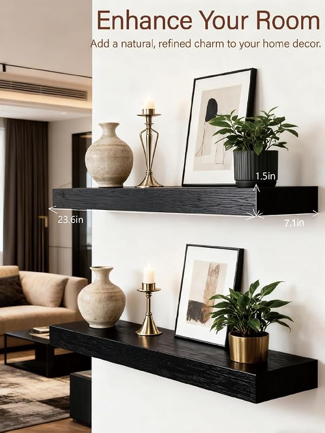 Solid Wood Floating Shelves, 23.6in Finished Real Wood Wall Shelves - Image 4