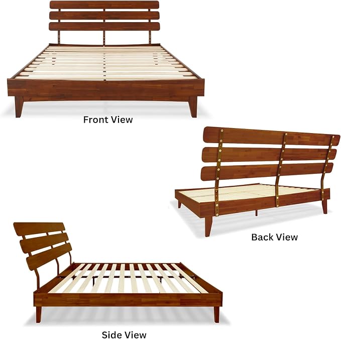 Bme Caden King Size Bed Frame and Adjustable Headboard, 15 Inch Mid Century - Image 3