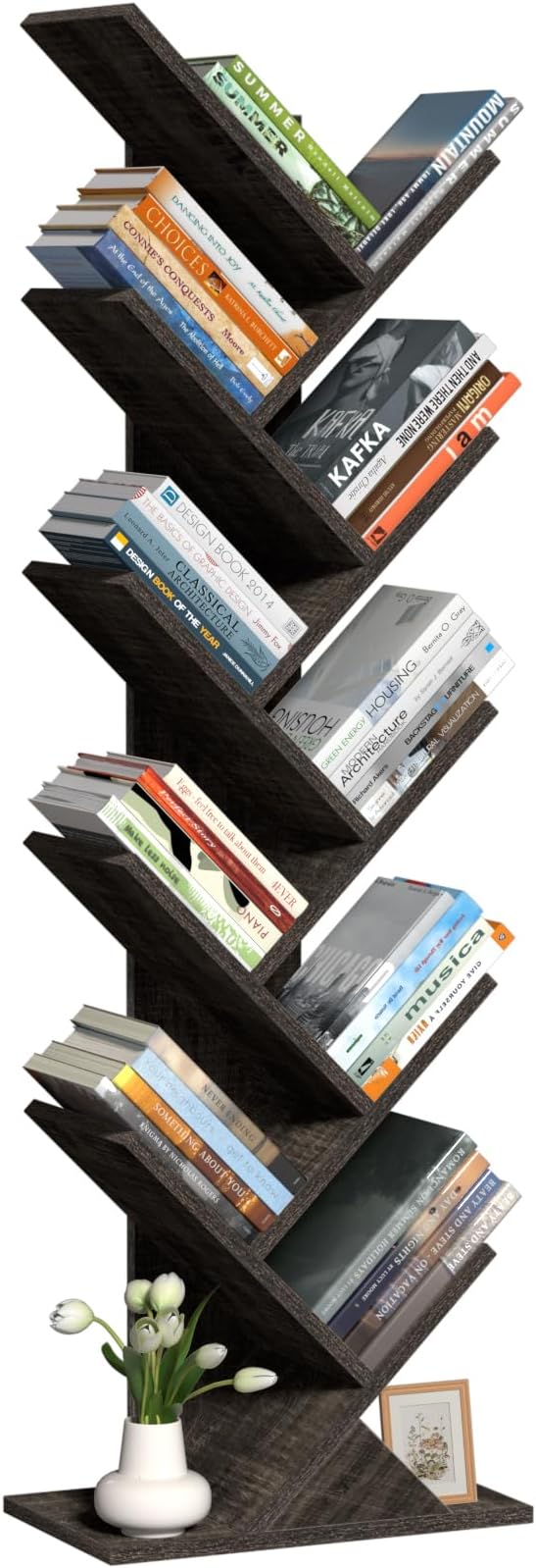 SHEEPAM 10 Tier Tree Book Shelf, Floor Standing Wood Bookshelf - Image 9